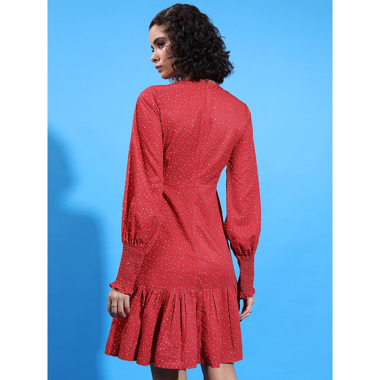 Ketch Women's Printed Smocked Bishop Sleeve Drop Dress | Red - M