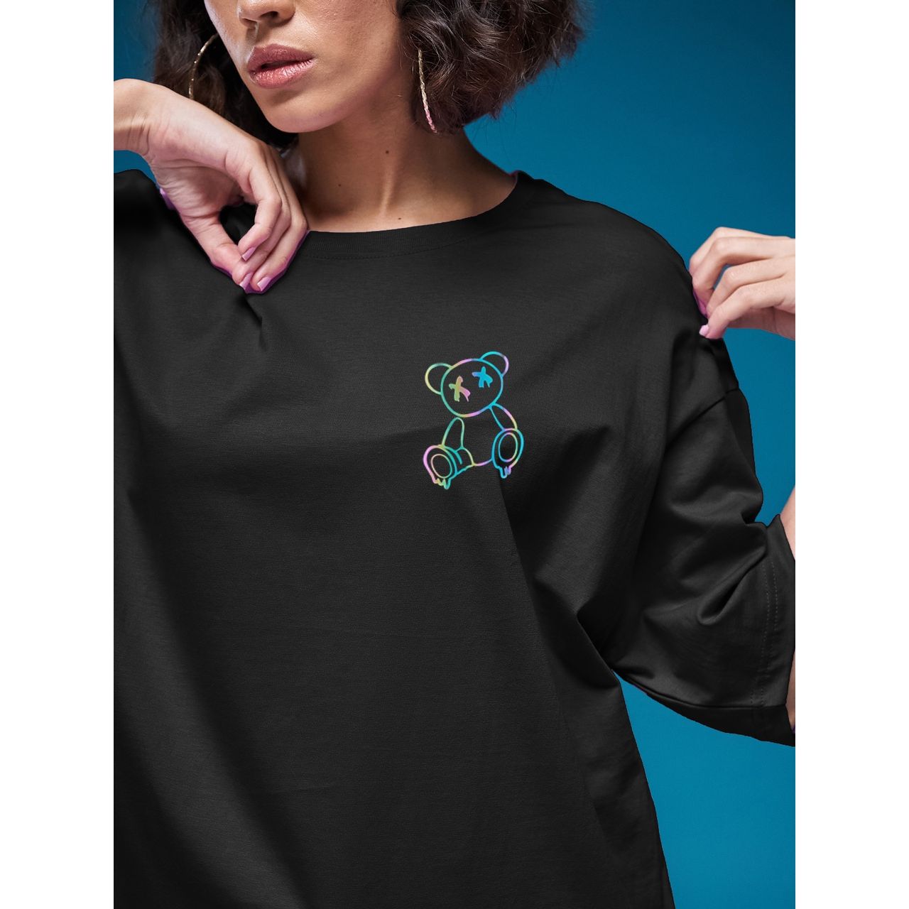 Smartees Women's Oversize Printed T-shirt | WW - 2042 | Black - XL