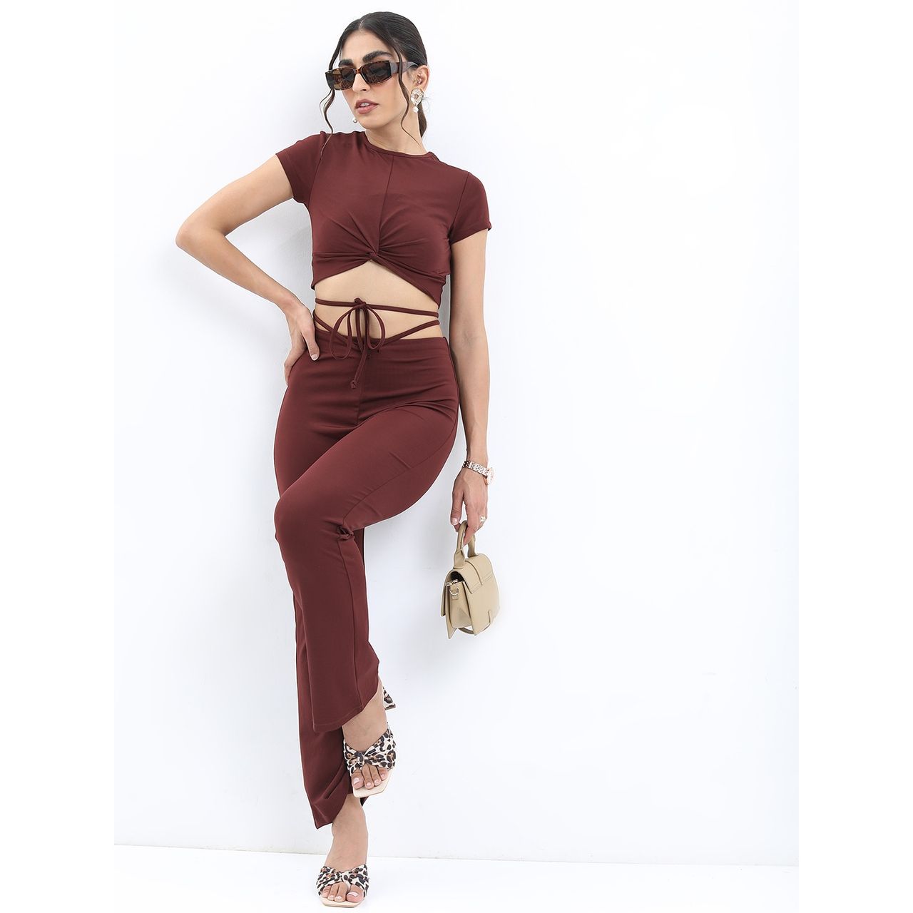 Ketch Women Top With Trousers Co-ords | Brown | M