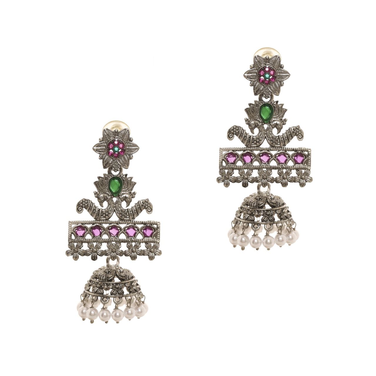 Priyaasi Gold Plated Ruby Stone Studded Temple Chandbali Earrings