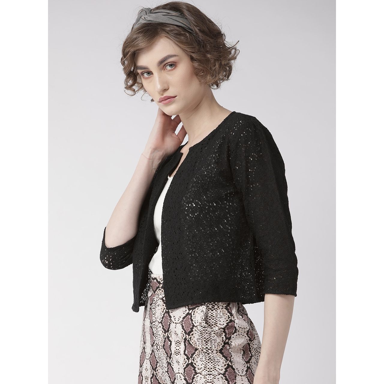 Style Quotient Women Self Design Open Front Crop Shrug | XL | AW19SQAHILYA - Black