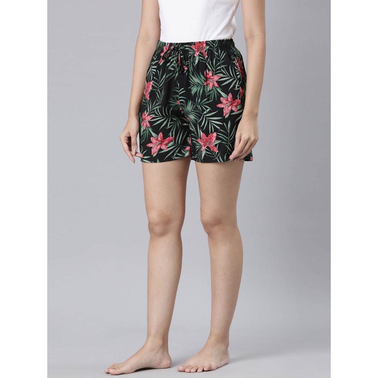 Go Colors Women's Printed Viscose Lounge Shorts | Black - S