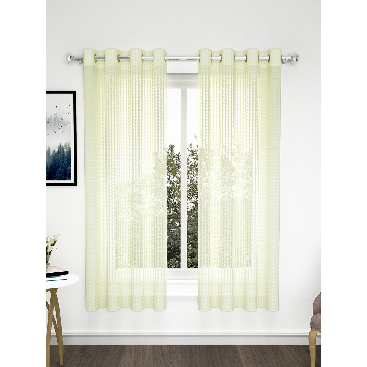 Story@Home Transparent Polyester Zic Zac 2 Unit Window Curtains | Cream