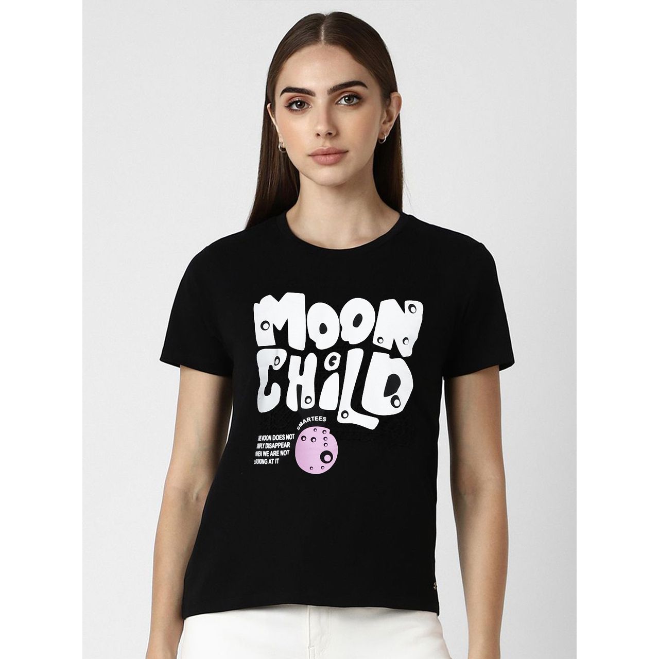 Smartees Women's Regular Fit Printed T-shirt | WW - Moon Child | Black - M