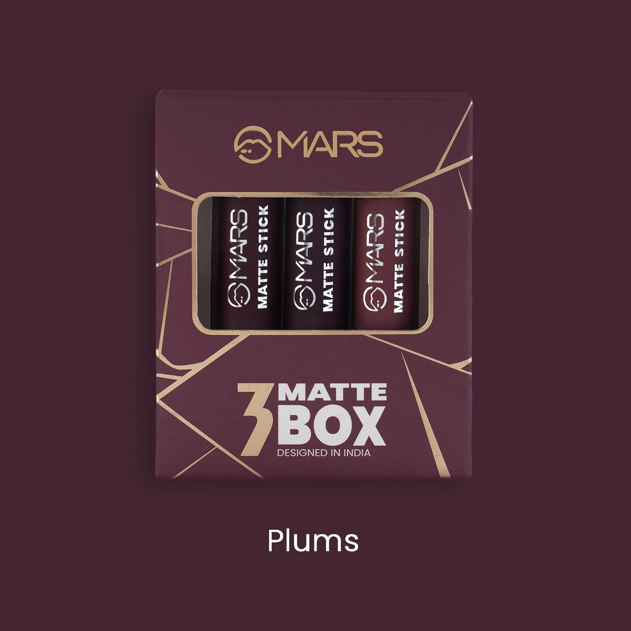 MARS Cosmetics Matte Box Set Of 3 Lipsticks For Women (03-Plum)