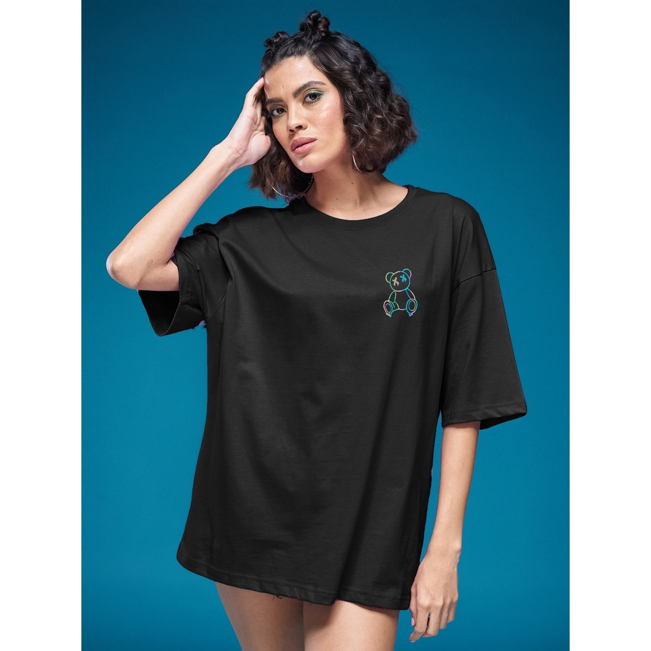 Smartees Women's Oversize Printed T-shirt | WW - 2042 | Black - XL