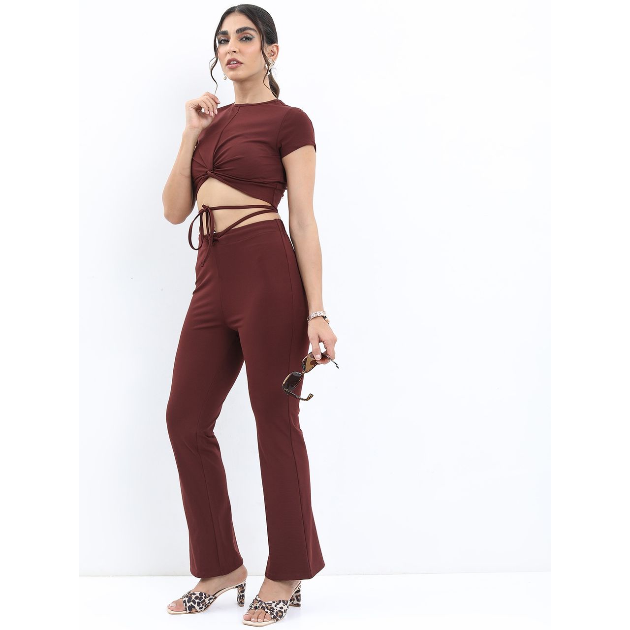 Ketch Women Top With Trousers Co-ords | Brown | M