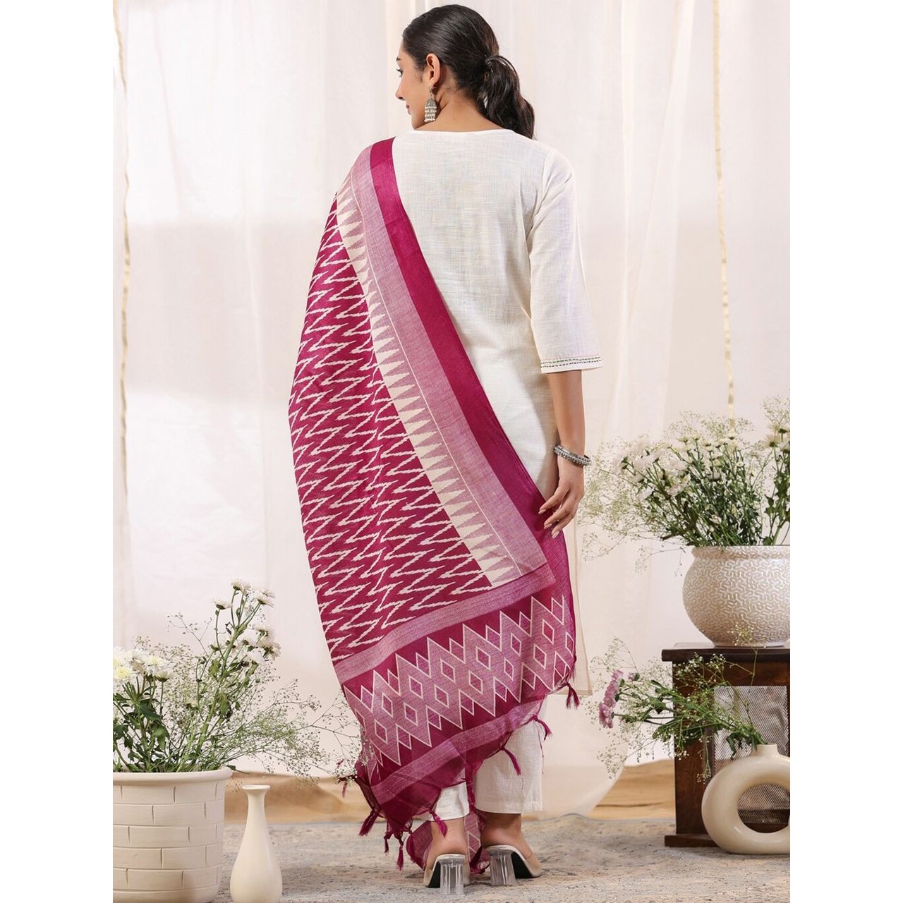 Anubhutee Women's Ethnic Straight Cotton Blend Kurta Set with Dupatta | Off White - M