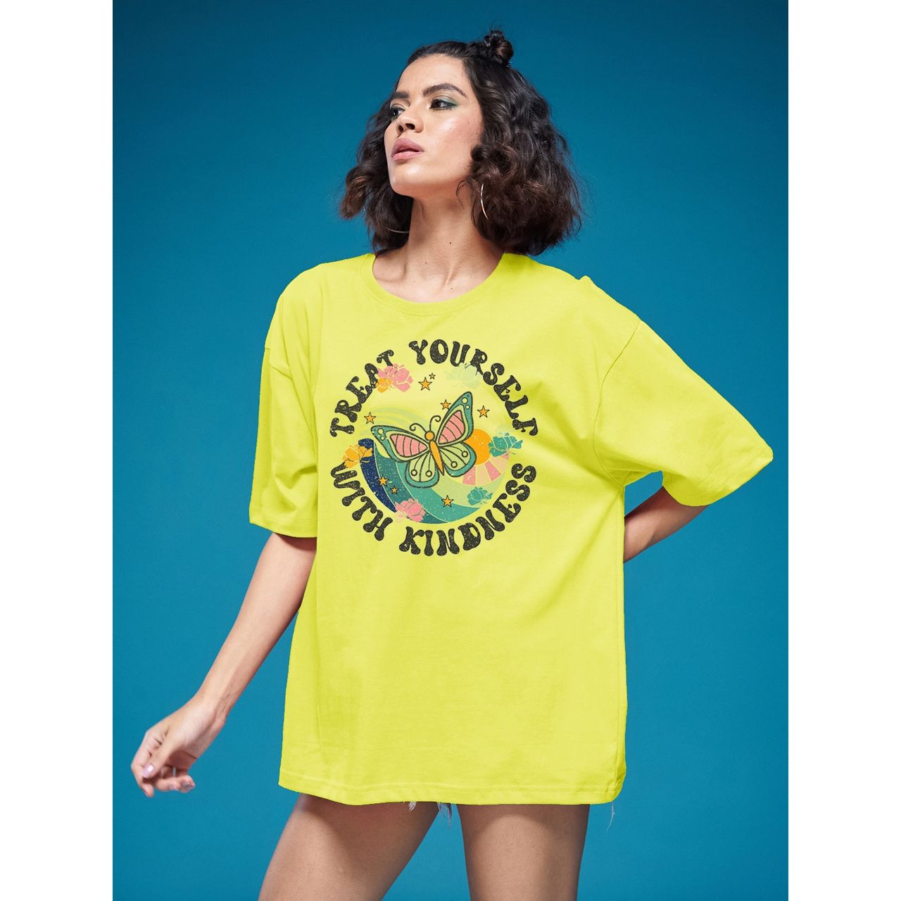 Smartees Women's Oversize Printed T-shirt | WW - 2057 | Lemon - L