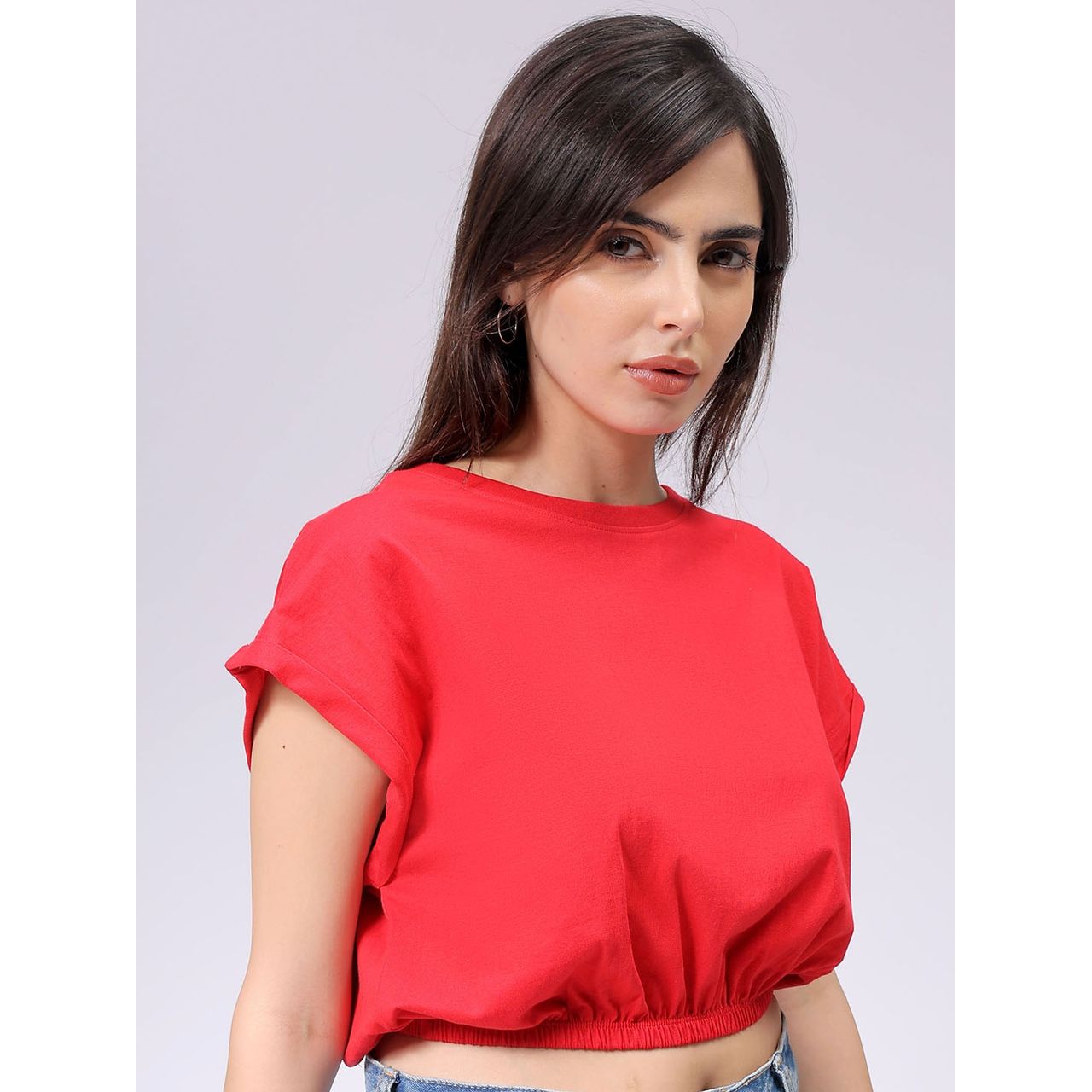 Freehand Women's Regular Solid Casual Crop Top | Red - S