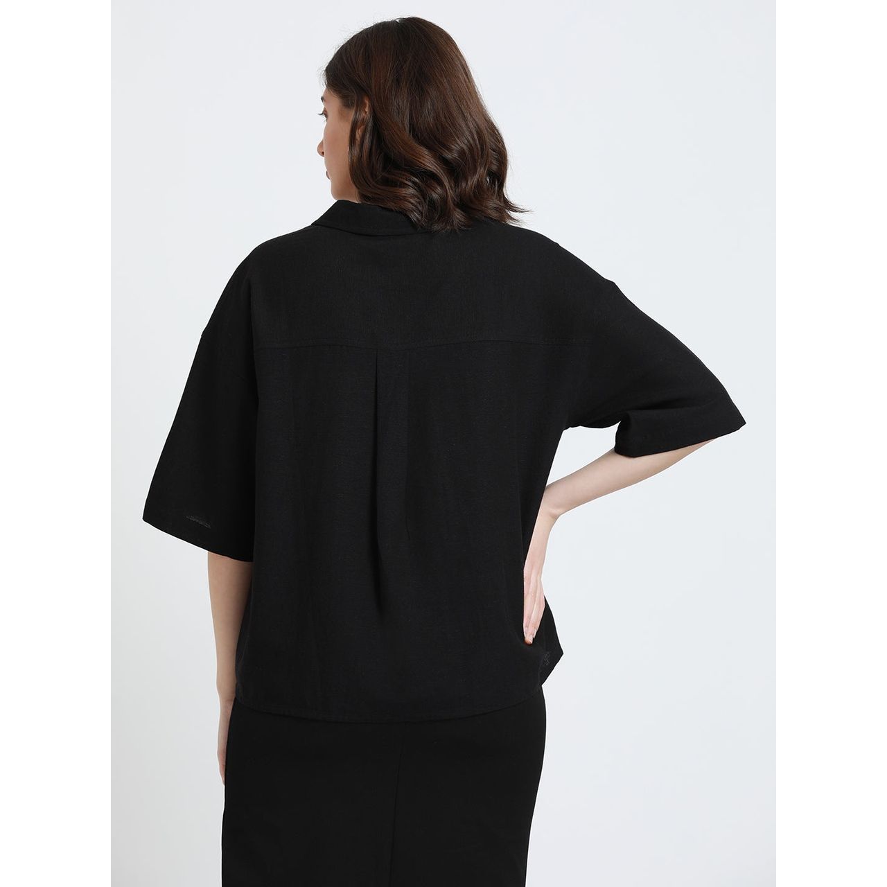 DL Women's Drop Shoulder Casual Oversized Shirt | DLWSHW23005 | Black - L