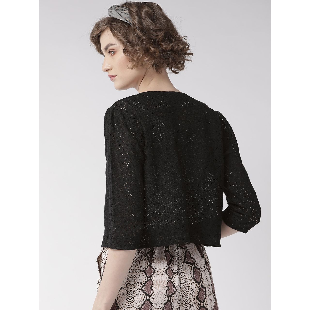 Style Quotient Women Self Design Open Front Crop Shrug | XL | AW19SQAHILYA - Black