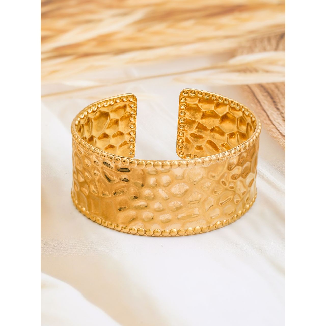 Rubans 22K Gold-Plated Textured Free Size Statement Cuff Bracelet