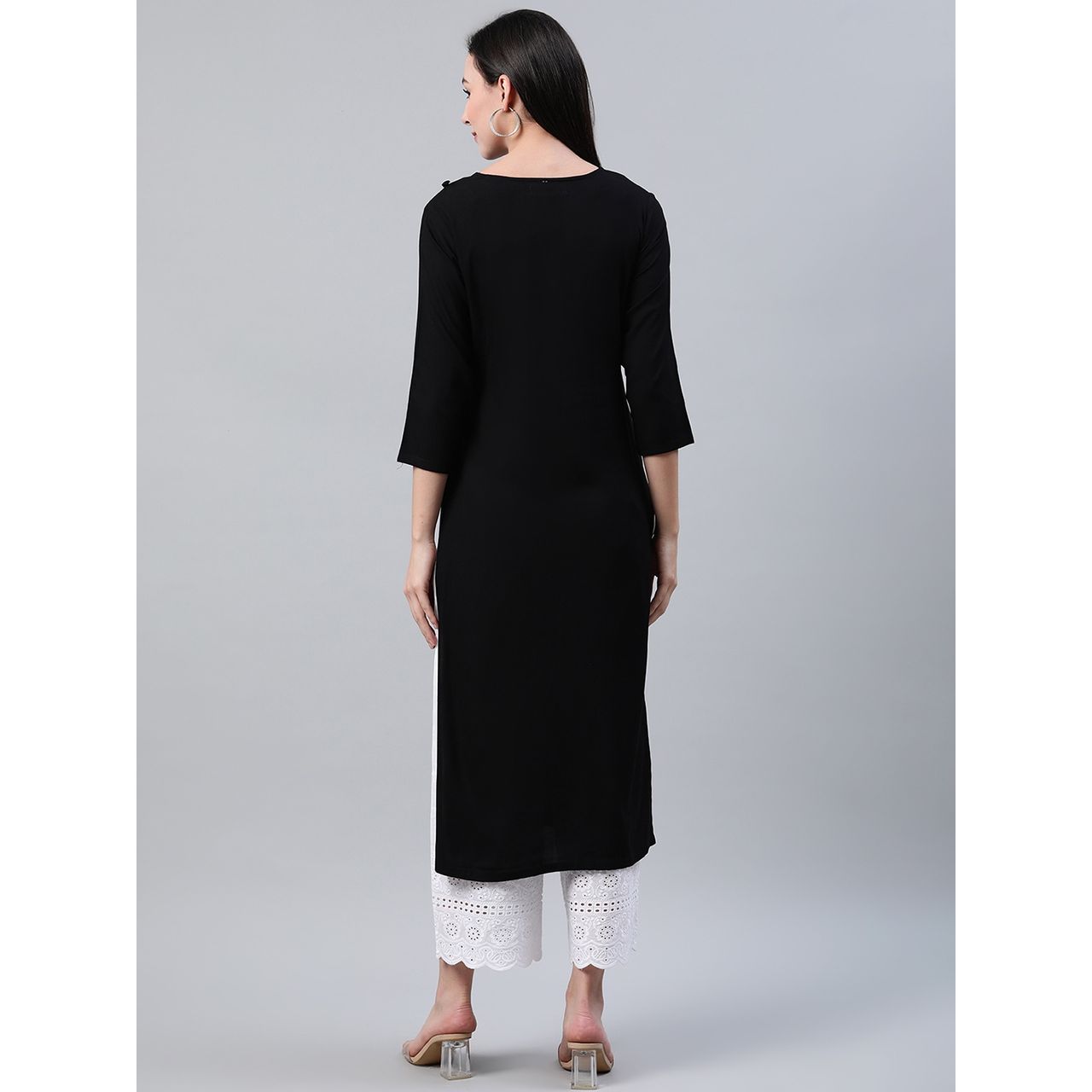 Libas Women's Black Embroidered Rayon Kurta | 12079 - M