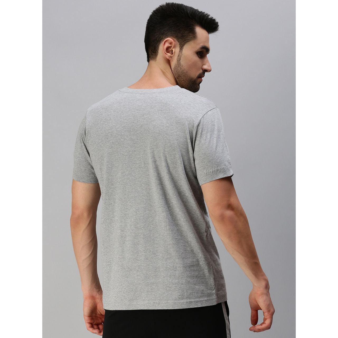 ONN Premium Men's Solid Pure Cotton V Neck T-shirts | Grey Melange | Size - M