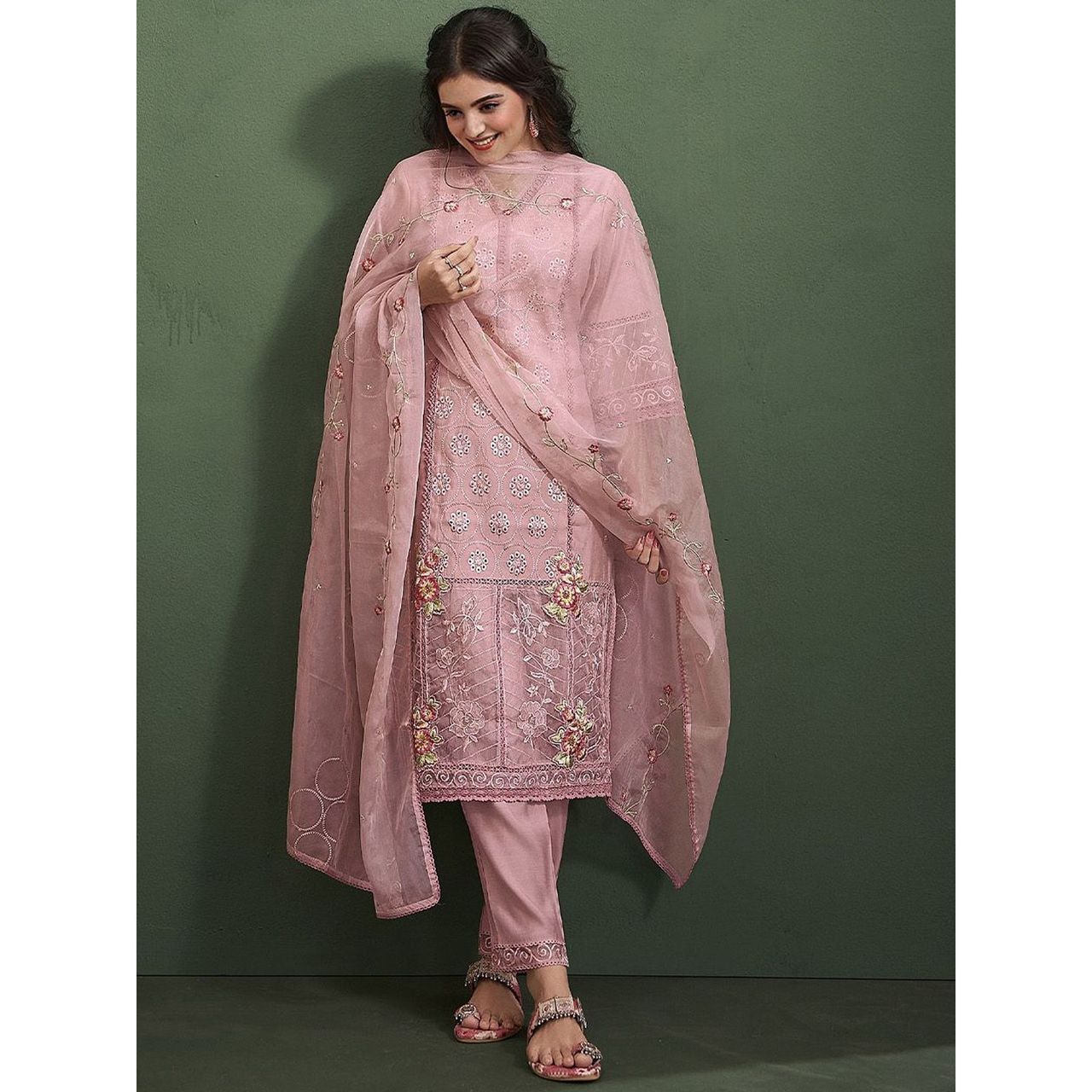 Ishin Women Kurta Set with Dupatta | INWSDAW24531 | Peach Viscose - S