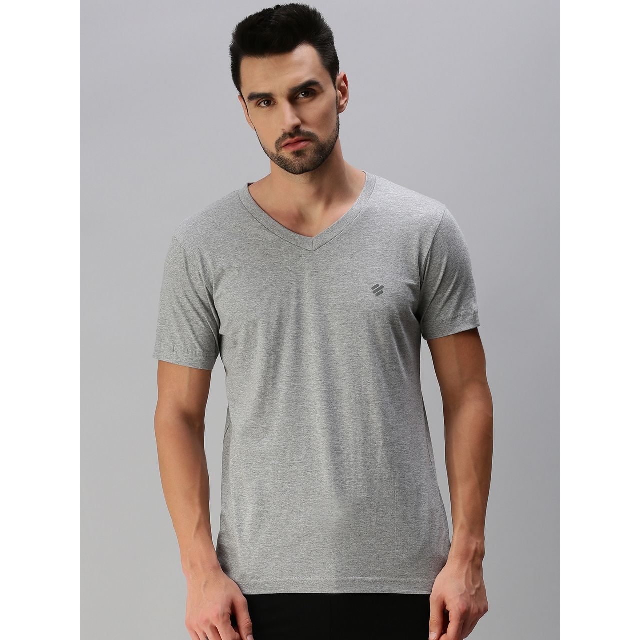 ONN Premium Men's Solid Pure Cotton V Neck T-shirts | Grey Melange | Size - M