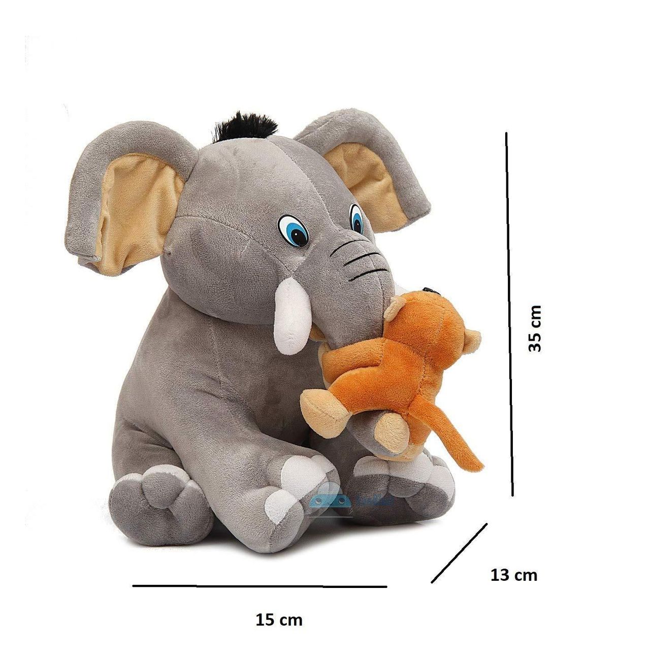 Dearjoy Baby Elephant With Monkey Soft Toy Grey - Height 35Cm