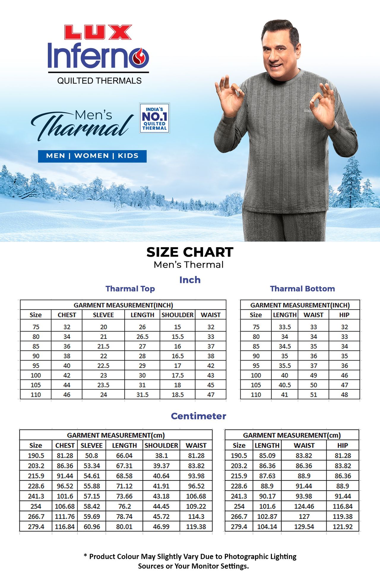 Lux Inferno Thermal Top And Bottom Set For Men - Charcoal - 105 | Size - 3XL