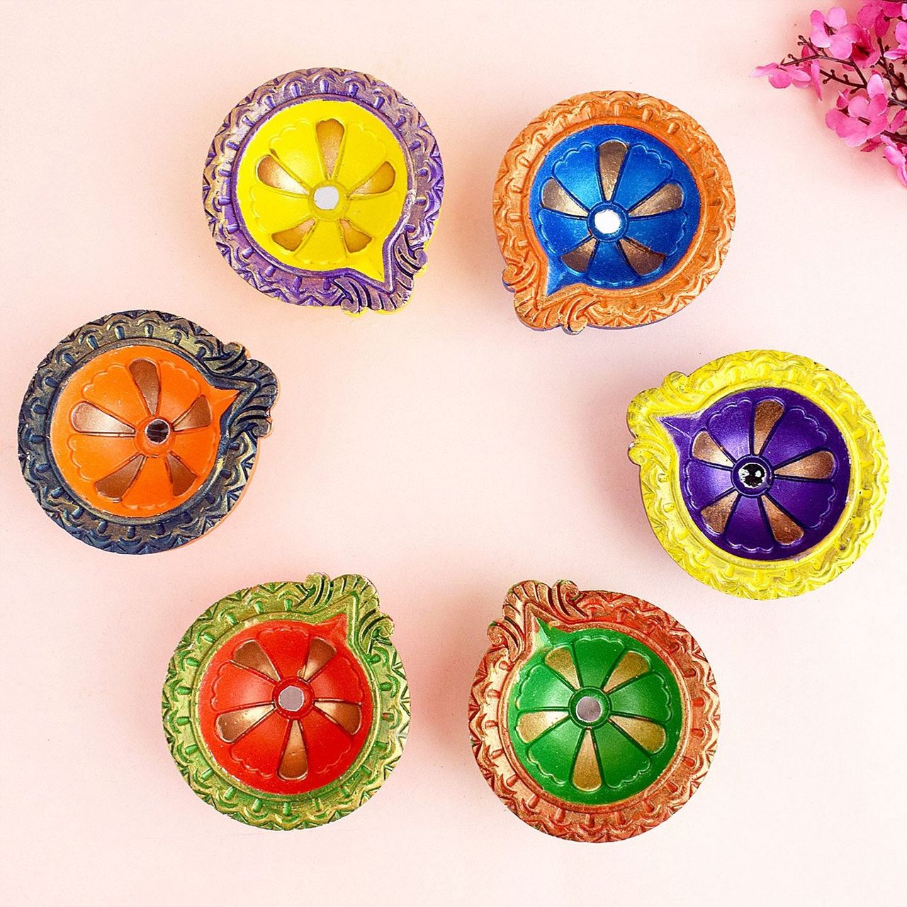 Satvik Designer Multicolor Clay Diya
