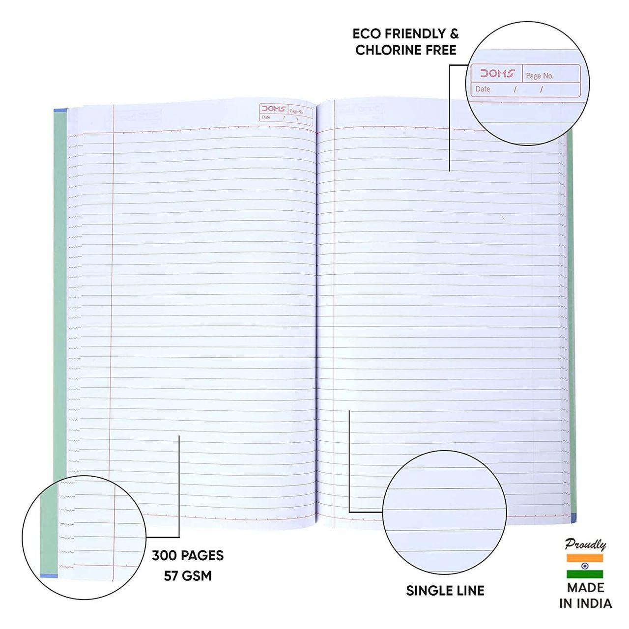 Doms Single Line (Grafiti Series) Note Book - 300 Pages 1 pc Combo