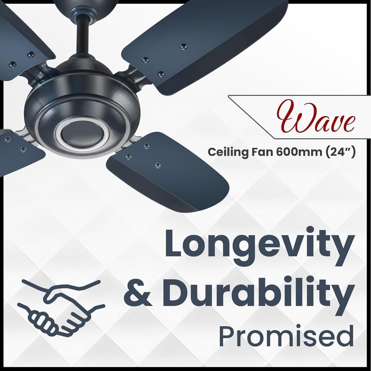 TruTRTL Wave Ceiling Fan, 600mm/24 Inch, High-Speed, Energy Saving,Durable & Stylish, Metallic Blue