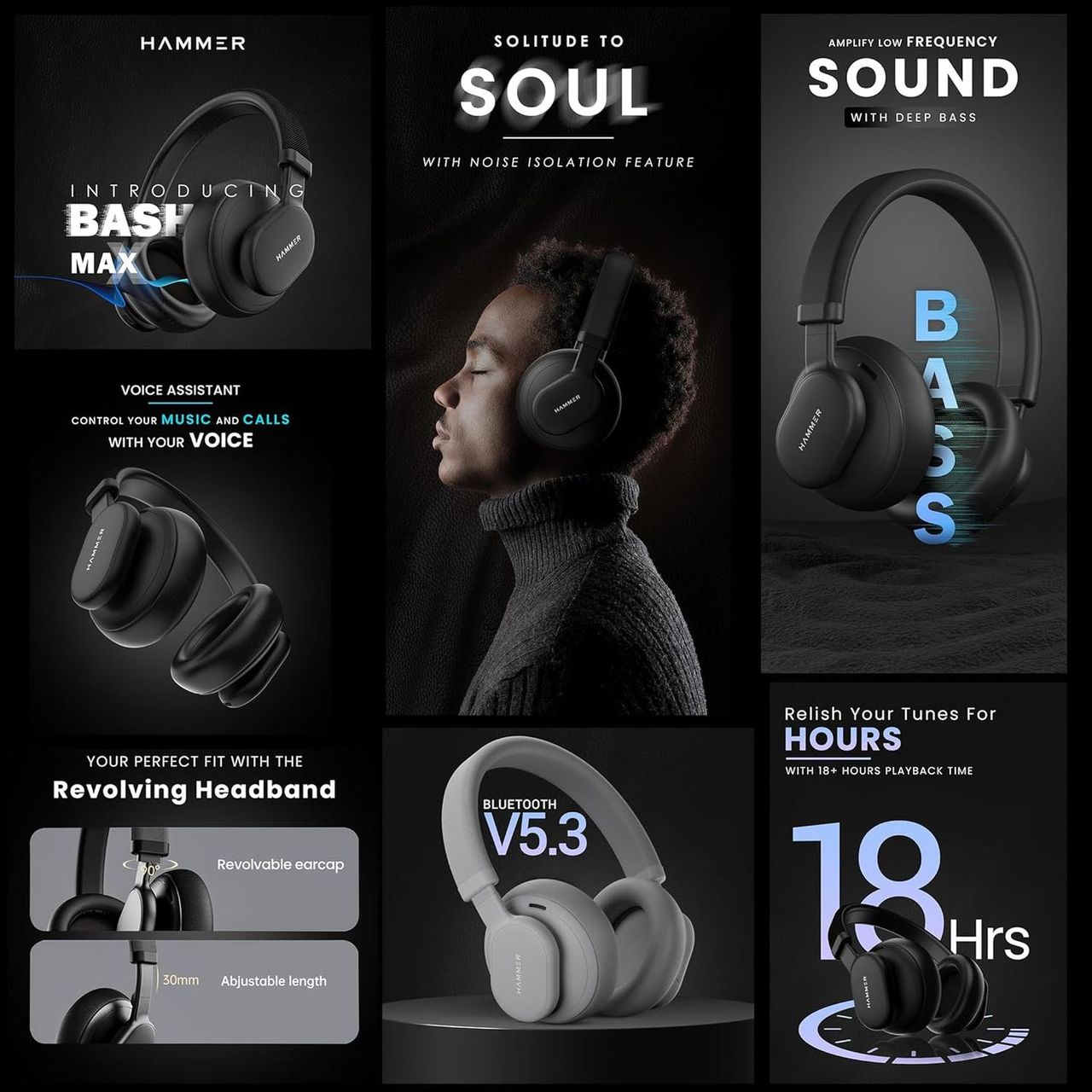 Hammer Touch Control Bash Max Over The Ear Wireless Bluetooth Headphones With Mic - Apricot