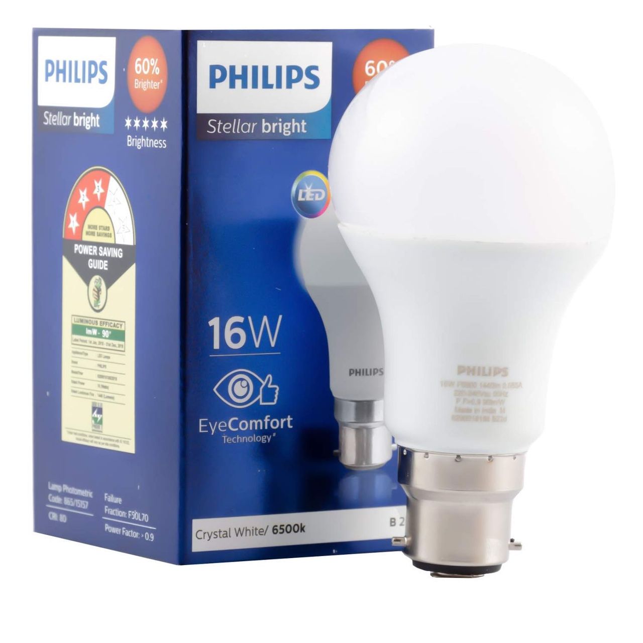 Philips 16 W LED Bulb White | 6500K | Eye Comfort | B22 Base Holder
