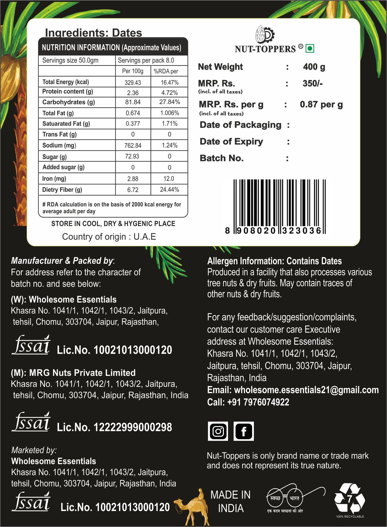 Nut Toppers Fard Dates