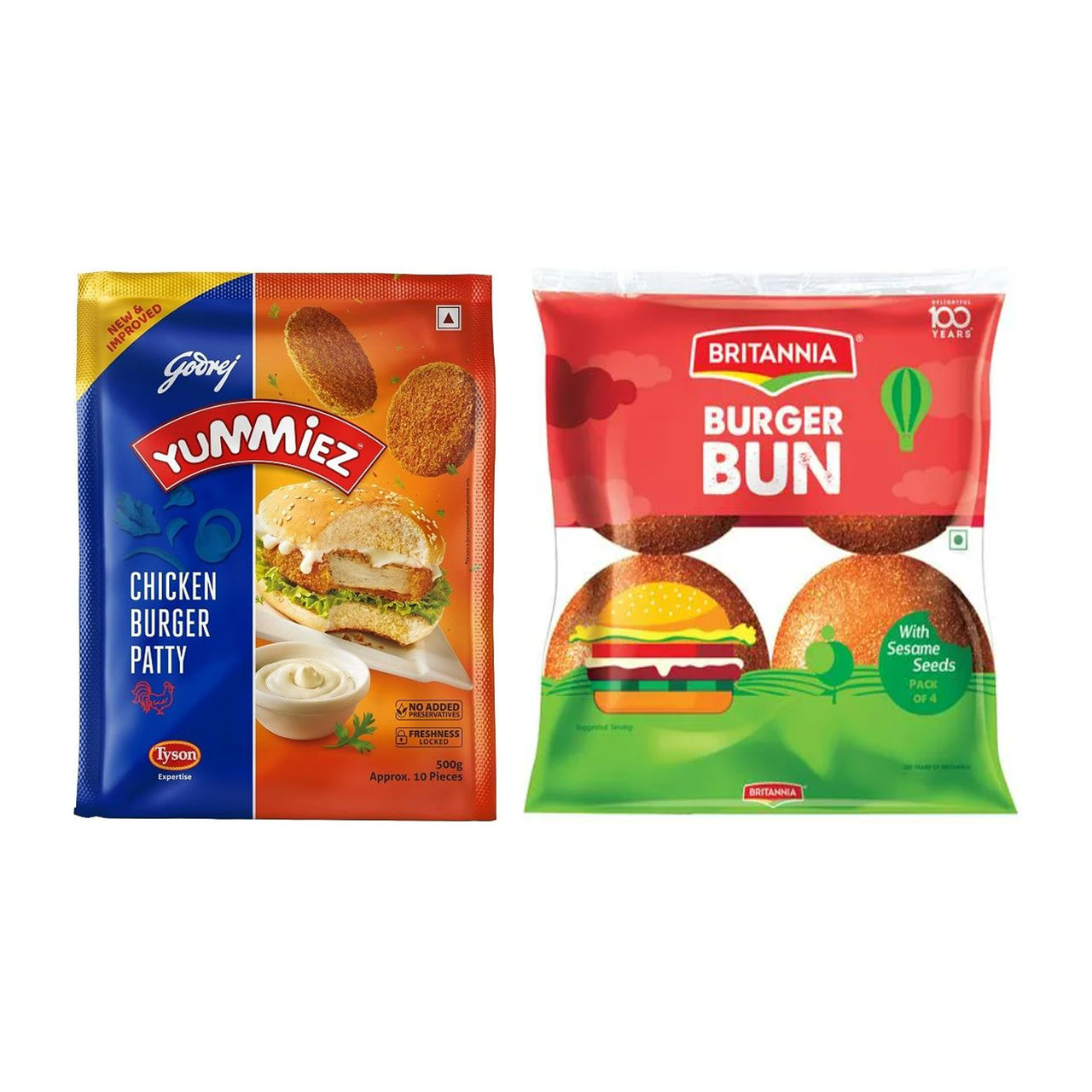 Yummiez Chicken Burger Patty(500gms) & Britannia Burger Bun With Sesame Seed(200gms) Combo