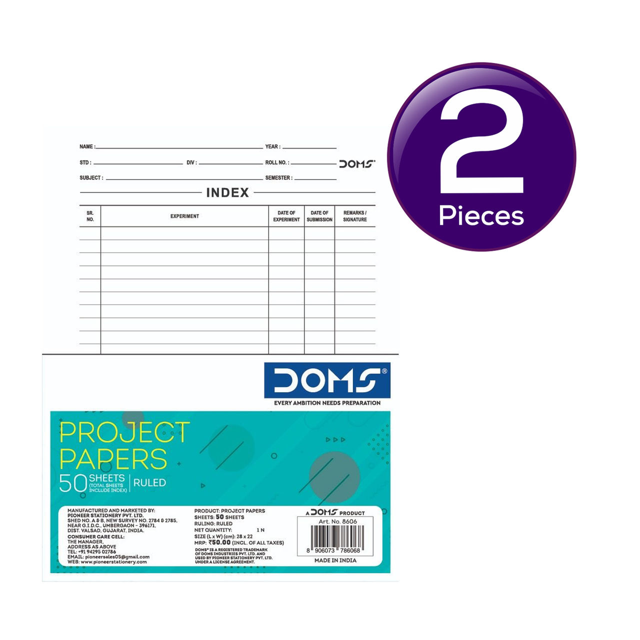 Doms Ruled Sheets - High-Quality Paper | White 1 pc Combo