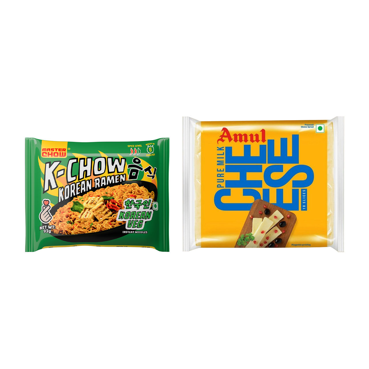 Masterchow K-Chow Korean Veg Instant Noodles(92gms) & Amul Cheese Slices(200gms) Combo