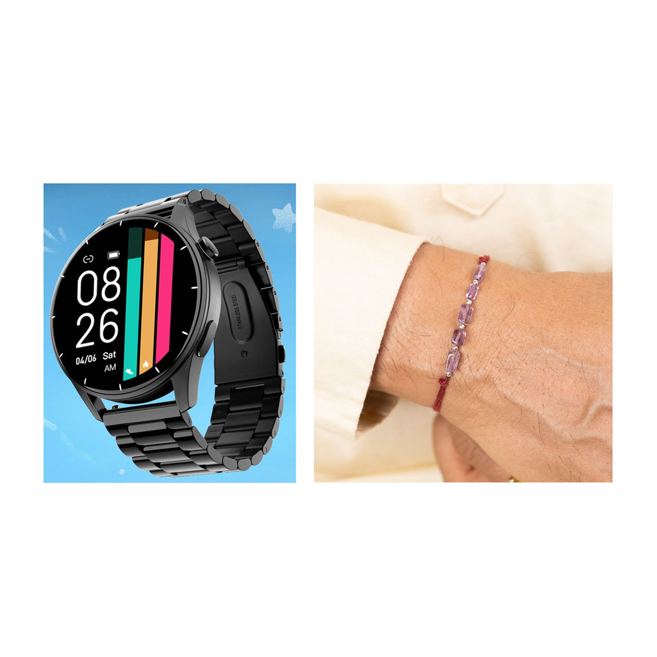 Noise Noisefit Crew Smartwatch ( 1.7" Lcd Display, Ip68 Water Resistant)(1pc) & Intuition Boost Thread Rakhi(1pc) Combo