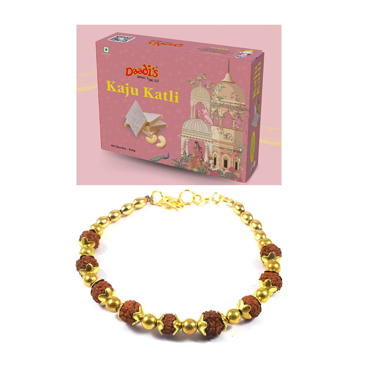Daadi'S Kaju Katli 500G(500gms) & Aurum Diamond Rakhi With 3 Line Pearls(1pc) Combo