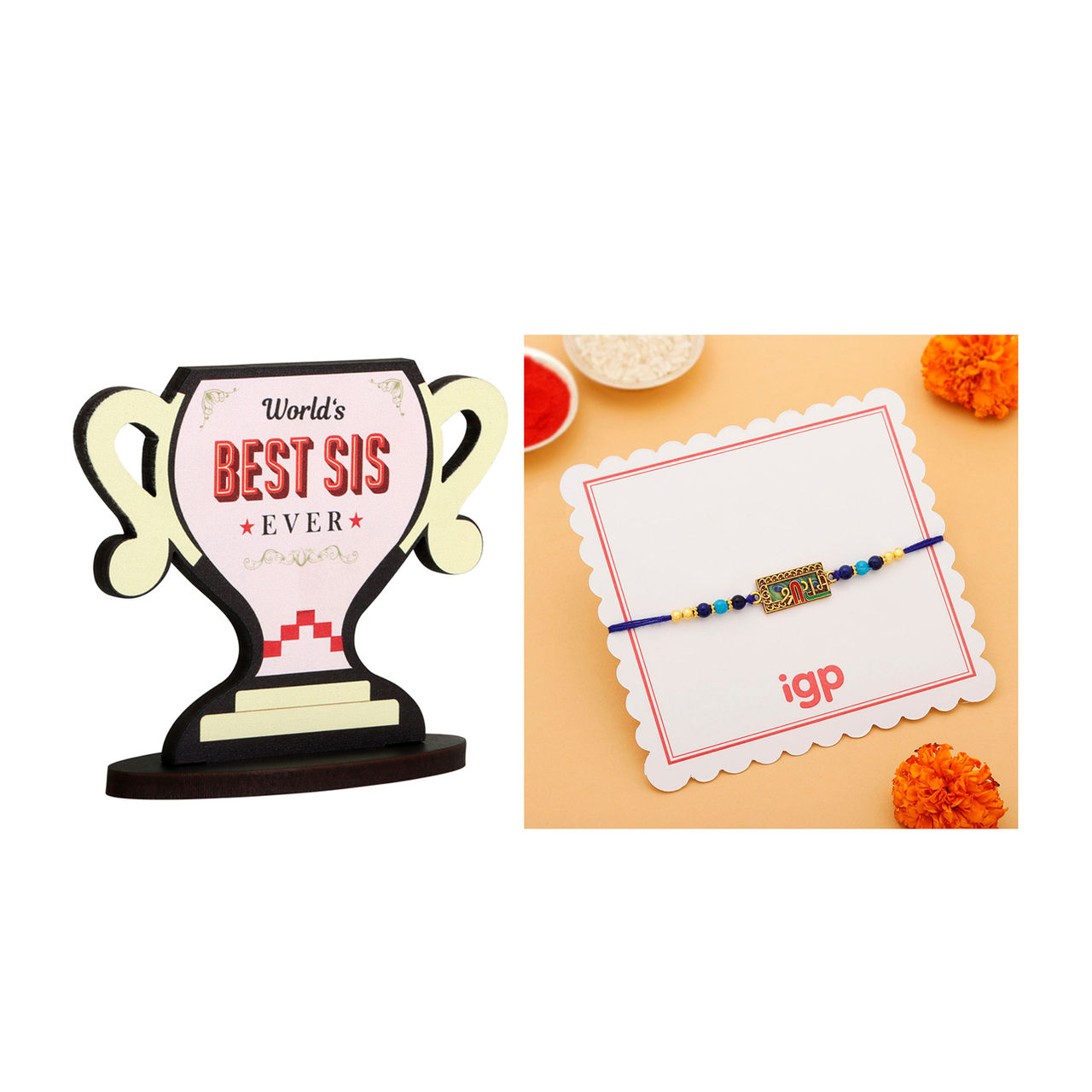 Quace World'S Best Sis Trophy(1pc) & Shri Ram Rakhi(1pc) Combo