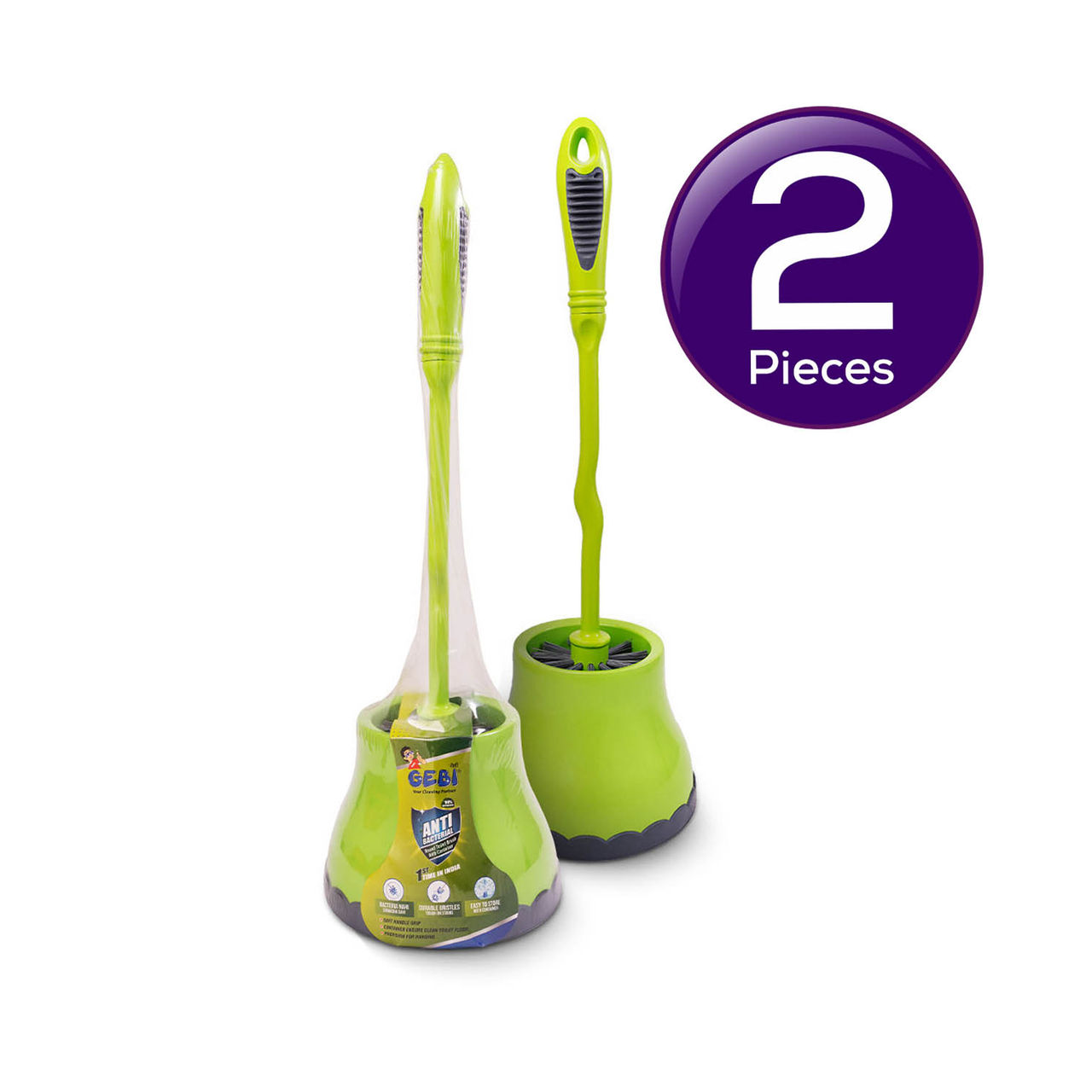 Gebi Sparkle Plus Antibacterial Toilet Round Brush With Container 1 pc Combo