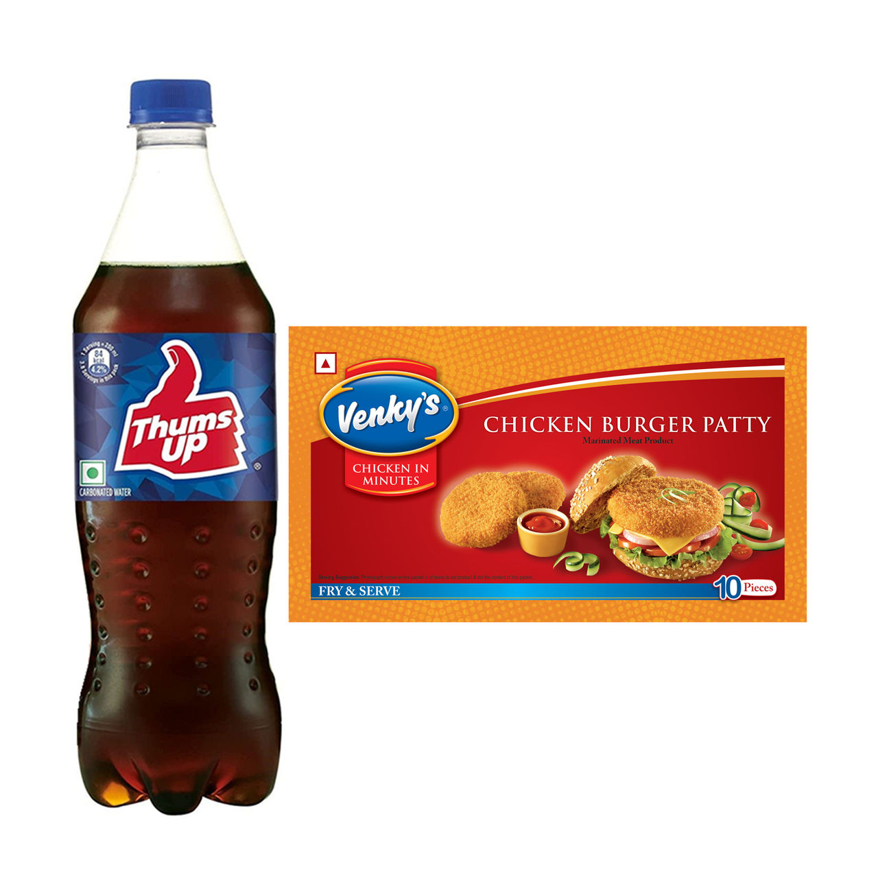 Venky'S Chicken Burger Patty(500gms) & Thums Up Soft Drink(750ml) Combo