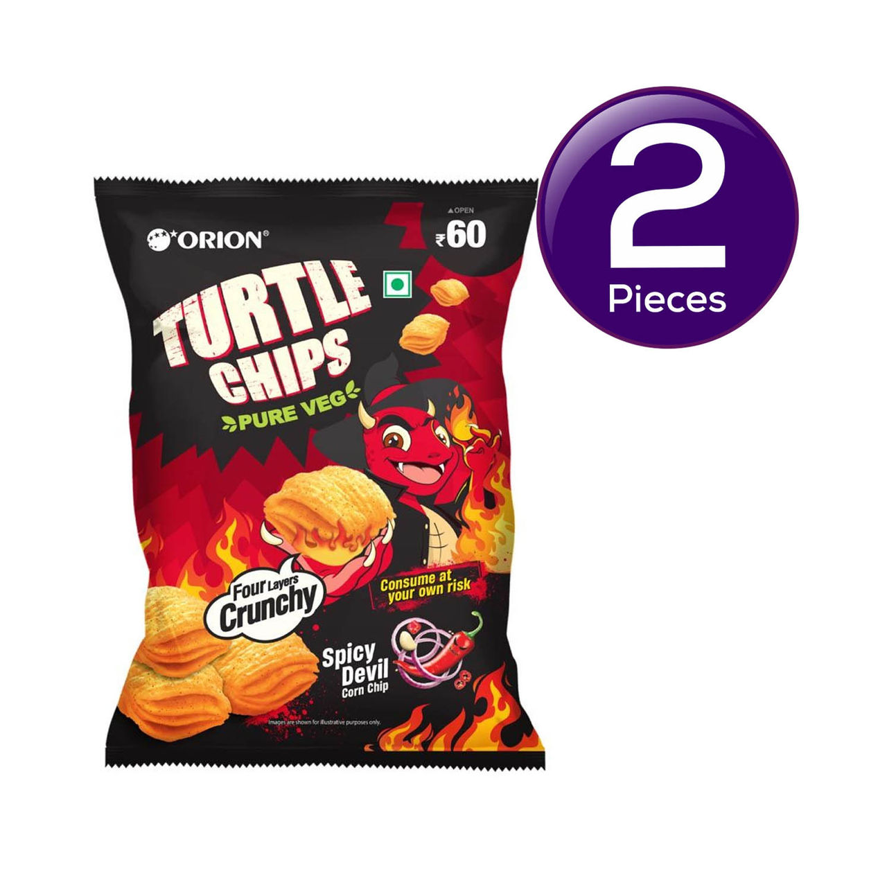 Orion Turtle Chips - Spicy Devil Korean corn chips (Buldak flavor) 70 g Combo