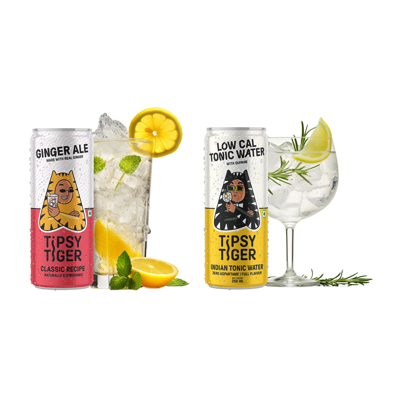 Tipsy Tiger Ginger Ale (With Real Ginger)(250ml) & Tipsy Tiger Low Cal Tonic Water(250ml) Combo