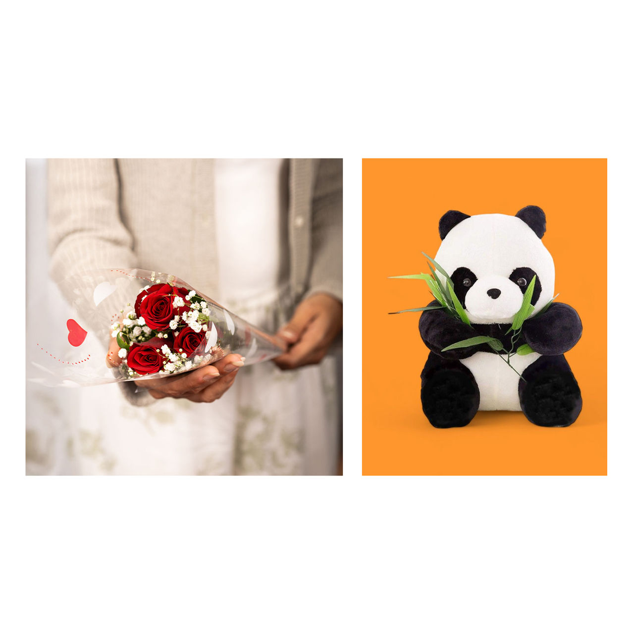 Bloom Bunch Of 3 Roses(1pc) & Dearjoy Small Sleeping Panda Soft Toy(1pc) Combo