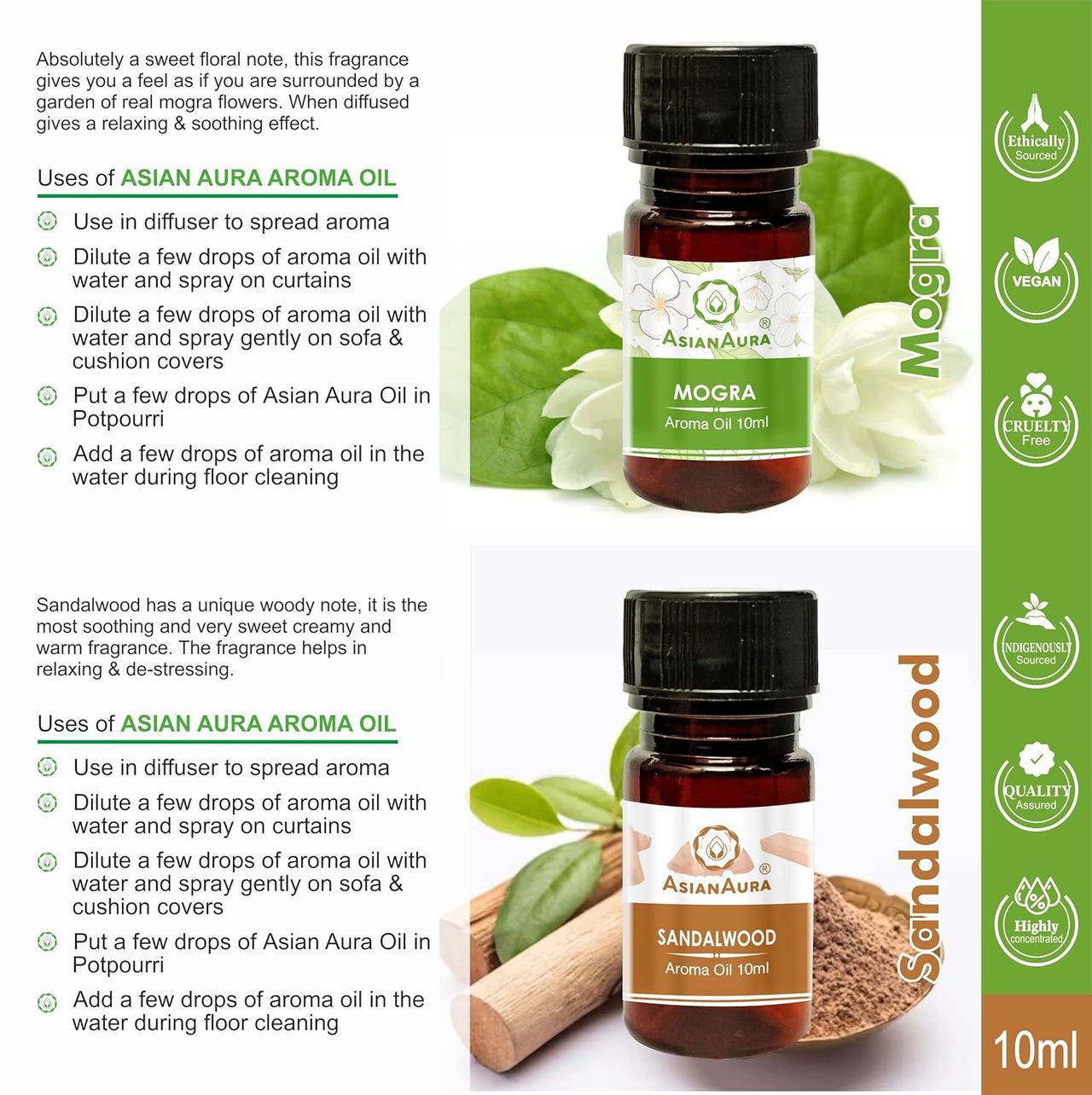 Asian Aura Diffuser Aroma Oils For Home Fragrance 10 ml, Pack Of 6
