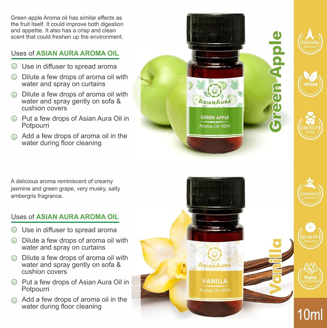 Asian Aura Diffuser Aroma Oils For Home Fragrance 10 ml, Pack Of 6