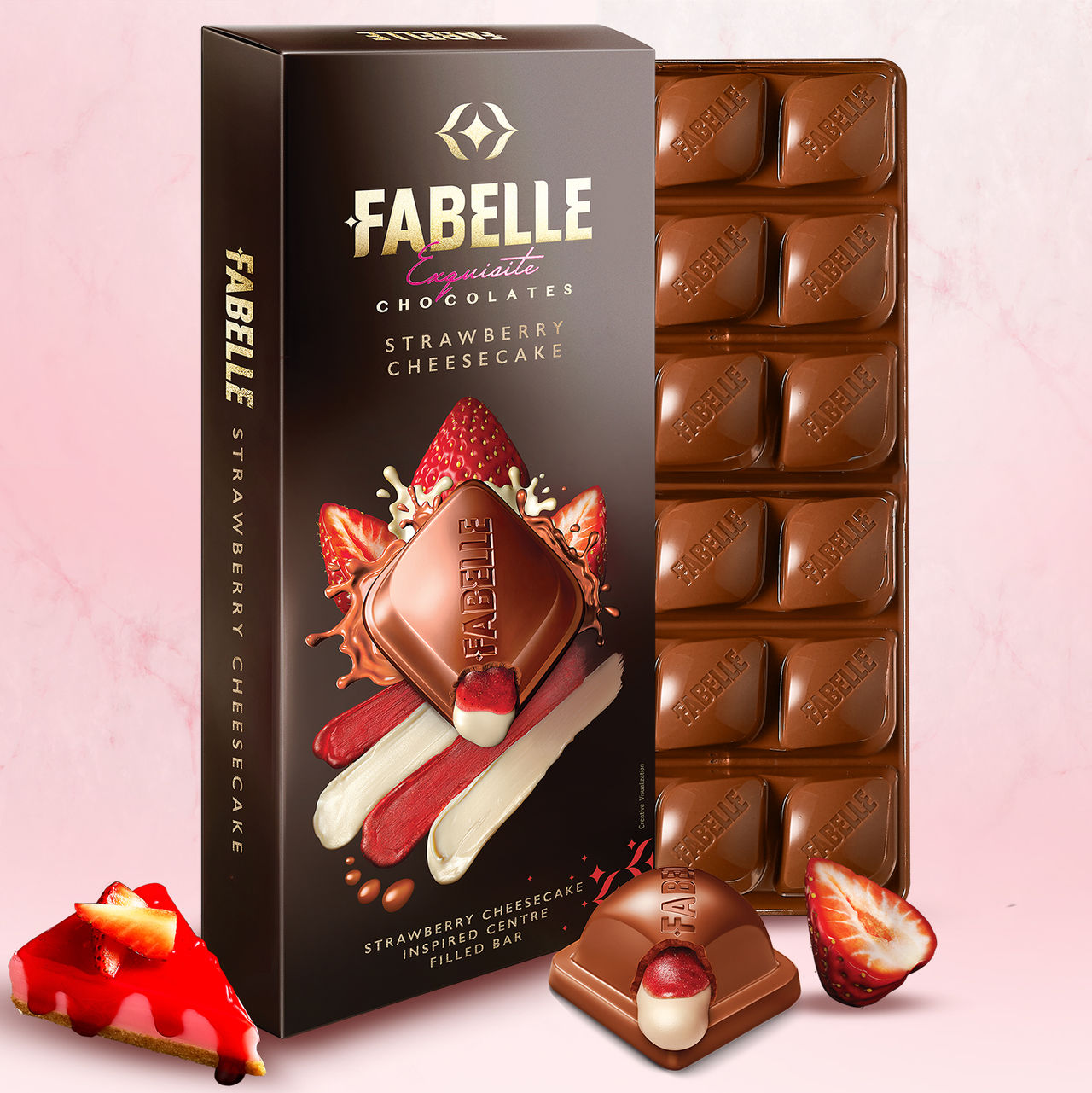 Fabelle Luxury Chocolates Strawberry Cheesecake Handcrafted Bar