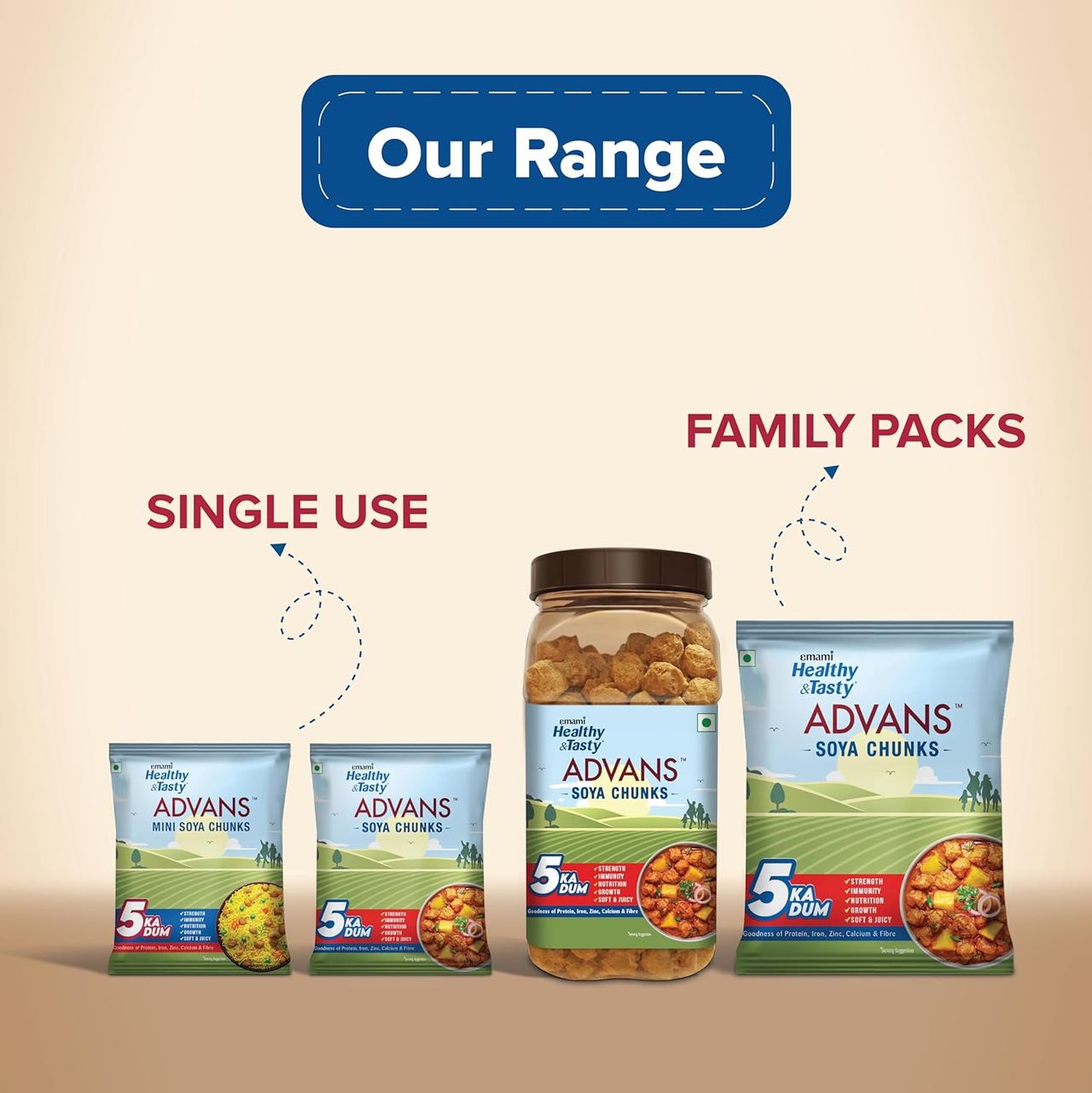 Emami Healthy & Tasty Advans Mini Soya Chunks Jar - Value Pack