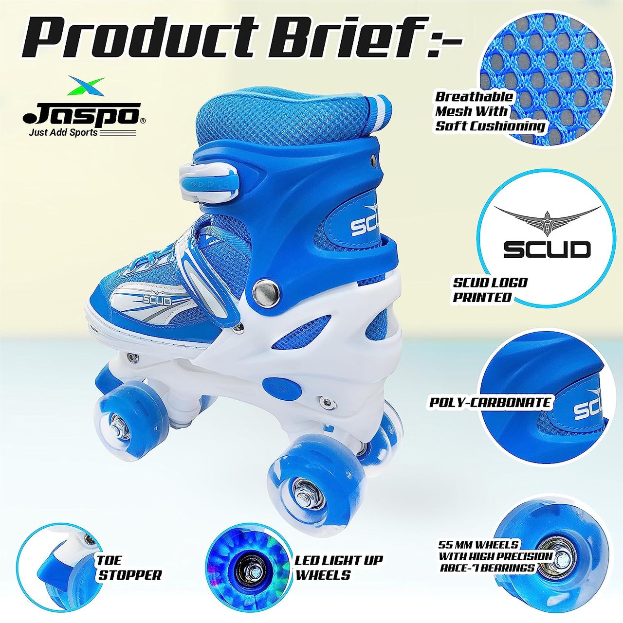 Jaspo Scud Adjustable Quad Roller Skates With Led Wheels