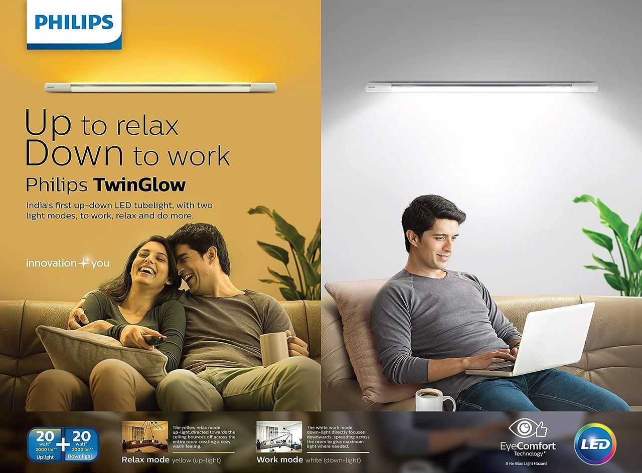 PHILIPS Twinglow 20-Watt +20-Watt Led Up-Down Tubelight