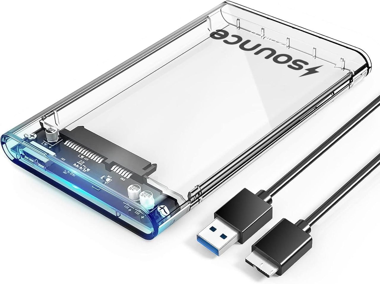 Sounce 2.5 Inch Sata Ssd Enclosure Transparent Case, Usb 3.0 To Sata Tool-Free External Hard Disk