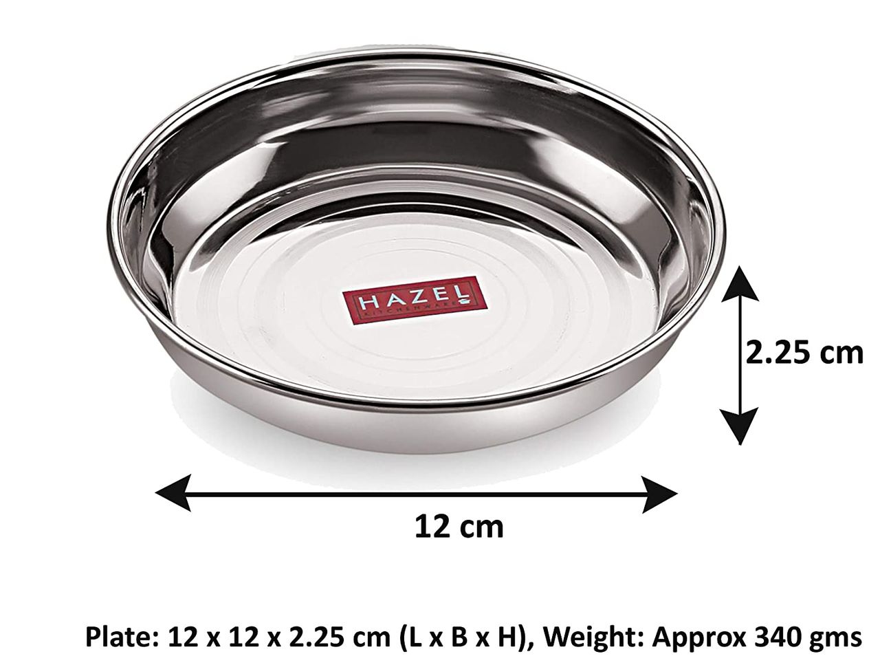 Hazel Steel Plate Set, 12 Cm | Multipurpose Stainless Plates, Set Of 6 For Kitchen
