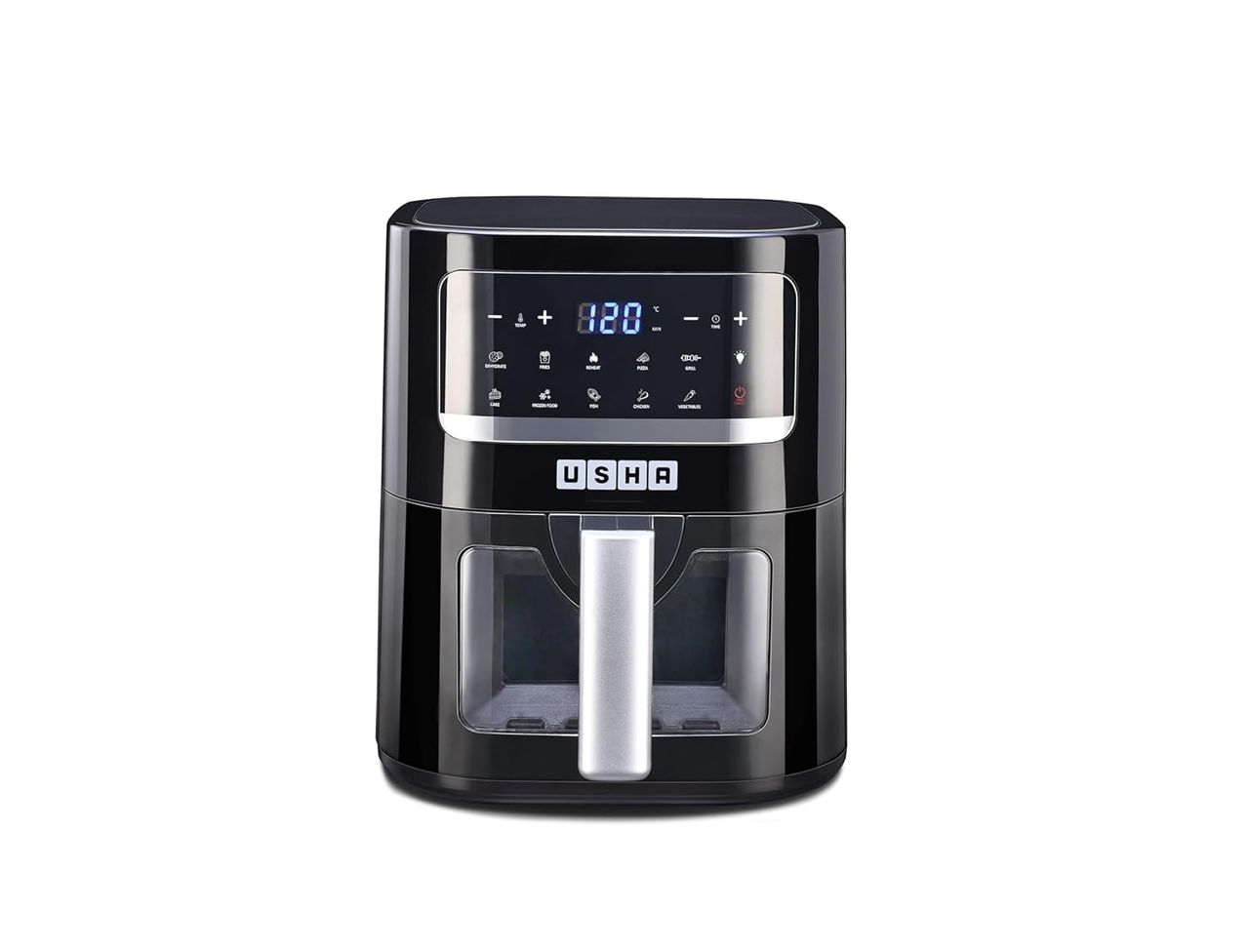 Usha Ichef Smart Air Fryer 4.5L (1350W, 10-In-1 Functions Menu, 360� View, Digital Display, Black)