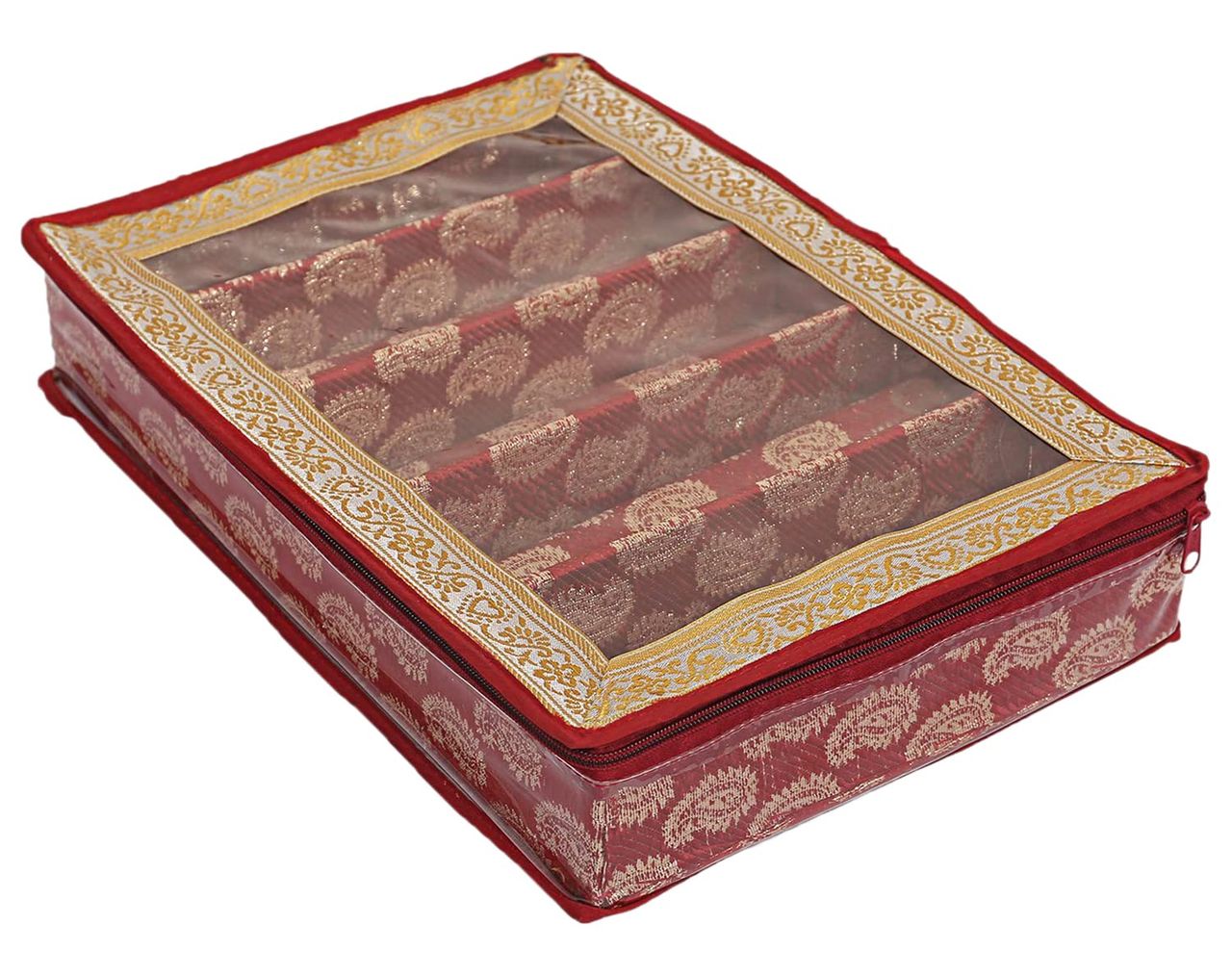 Kuber Industries Multipurpose Teardrop Pattern 5 Rod Bangle Box with Transparent Top (Red)